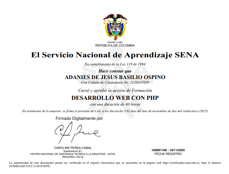 Certificado Técnico Especialidad
